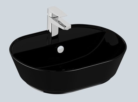 VitrA GeoTezgah Üstü Çanak Lavabo 55 cm Parlak Siyah 7428B070-0001